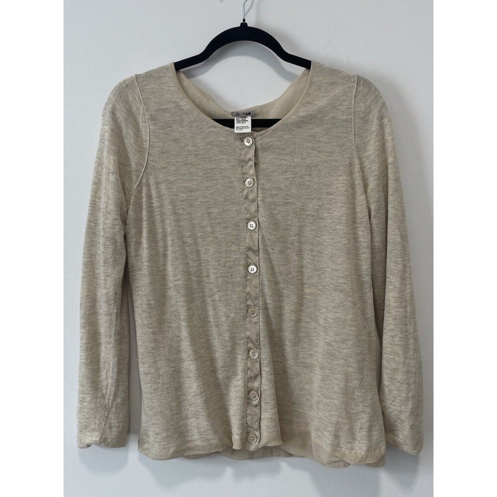 Jigsaw Brand Neutral Beige Silk Lined Cardigan Cotton Linen Sweater Size Medium